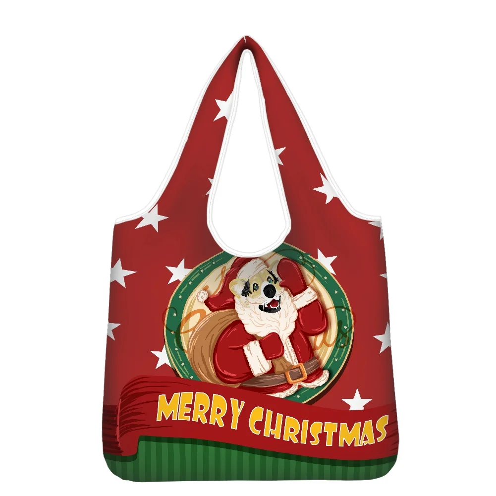 

Doginthehole Christmas Family Casual Shopping Sac ECO Reusable Women Supermarket Grocery Totes Santa Claus Large Shopper Bags