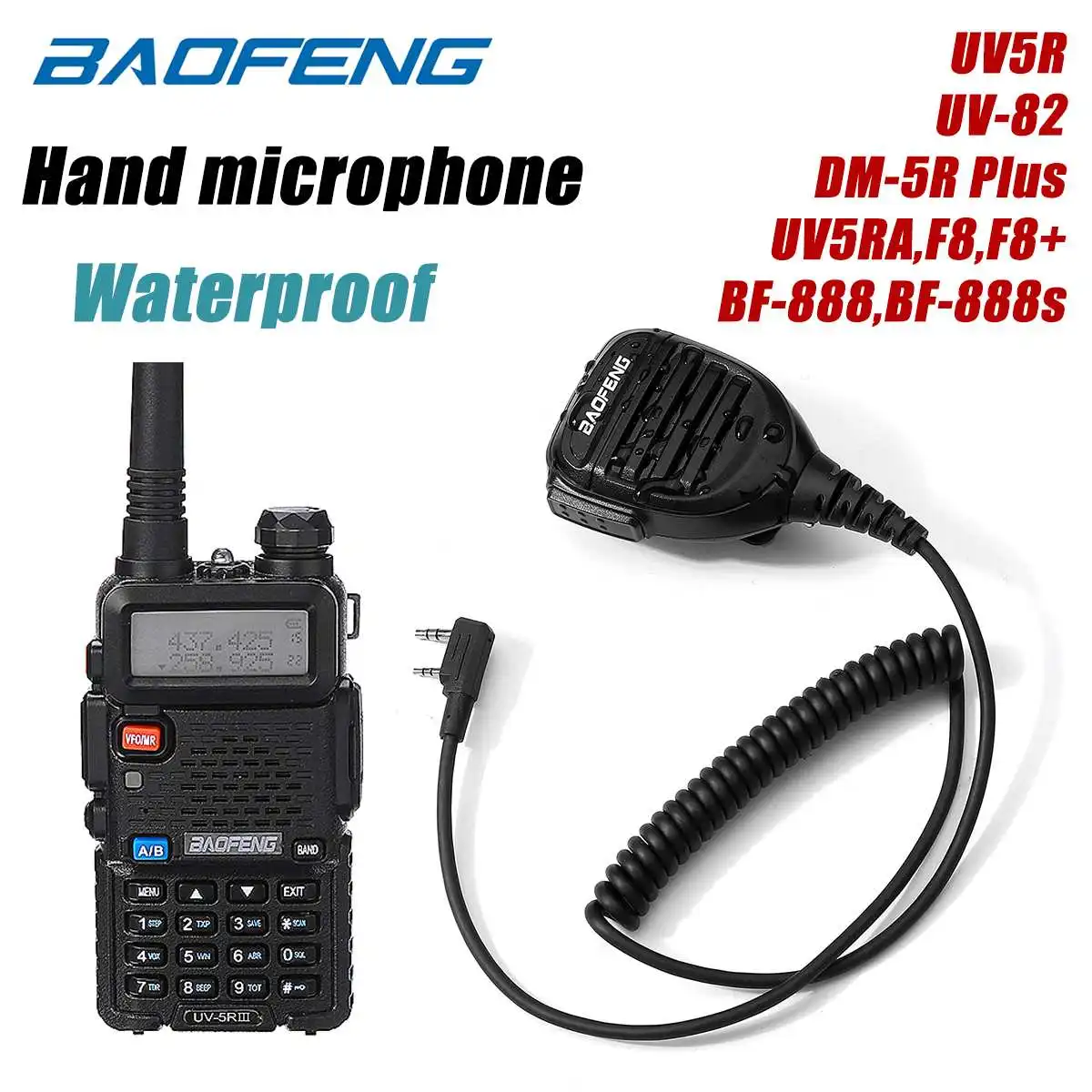 2-контактный водонепроницаемый ручной микрофон BaoFeng с микрофоном для раций Baofeng