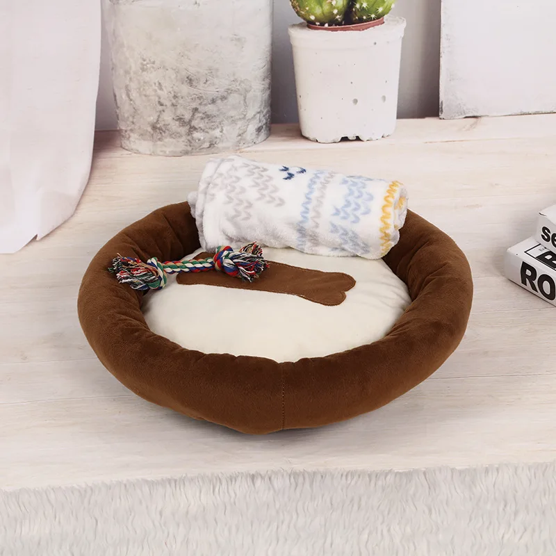 with blanket rope Кровати и коврики для домашних животных, круглая подушка для собак, кровать для маленьких средних собак, кошка, кроватка, гнездо, теплое одеяло для домашних животных, щенок, лежак, боди для чихуахуа, диван - Цвет: with blanket rope