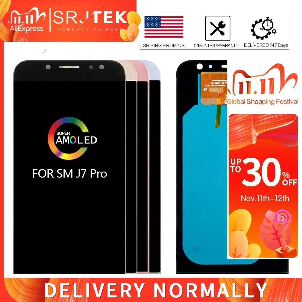 US AMOLED Srjtek для SAMSUNG Galaxy J730 LCD J7 Pro дисплей PRO сенсорный дигитайзер сенсорная рамка 2017