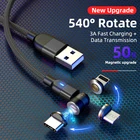 Магнитный кабель Micro USB C с поворотом на 360 градусов, светодиодный кабель для быстрой зарядки для iPhone 12, 11, Samsung, Xiaomi mi 9, 10, Redmi note 8, Huawei P30