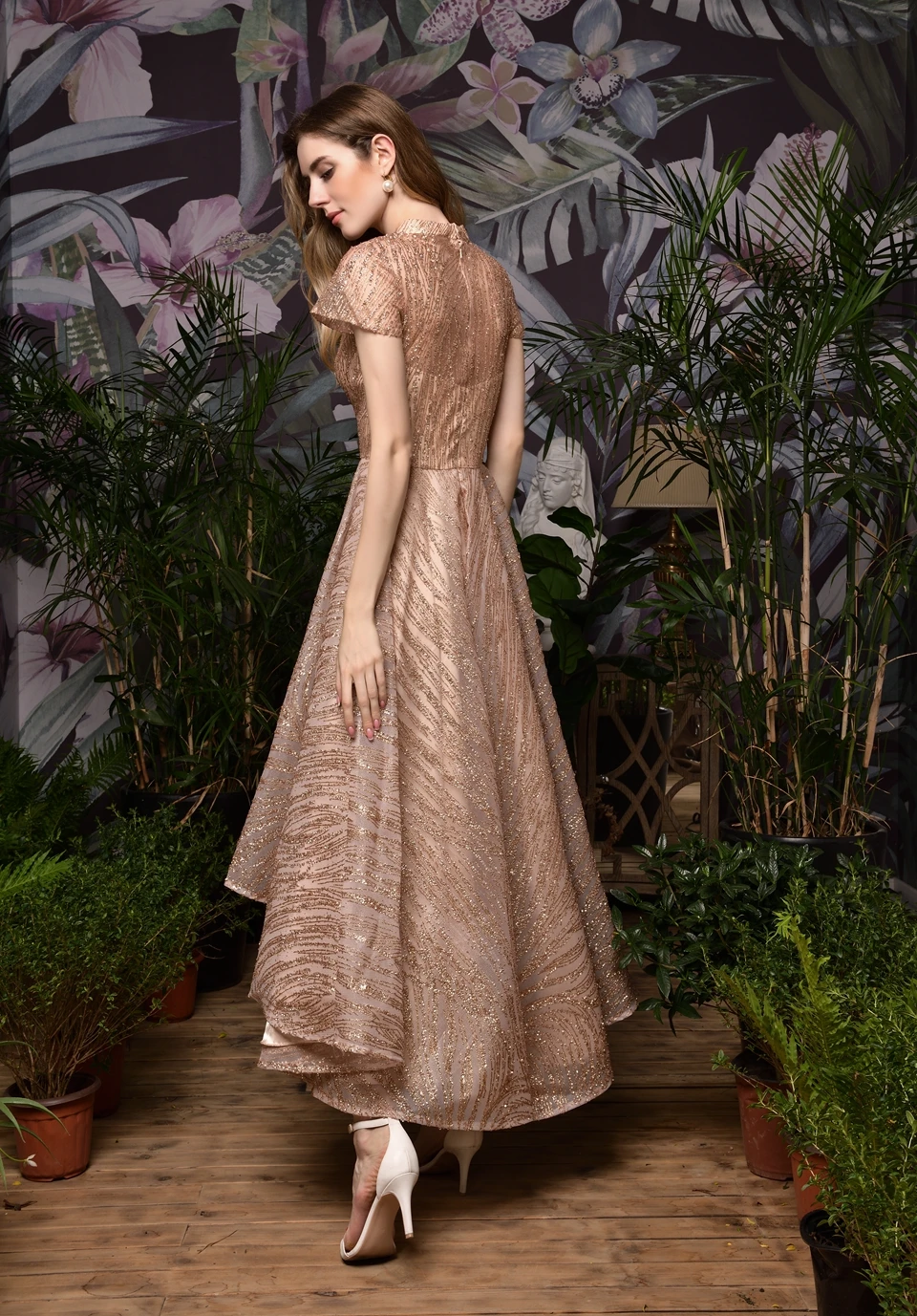 2020 Short Front Long Back Prom Dresses For Women Party Night Evening Gowns Rose Gold Bling Sequin O Neck Cap Sleeves Vestidos | Свадьбы и