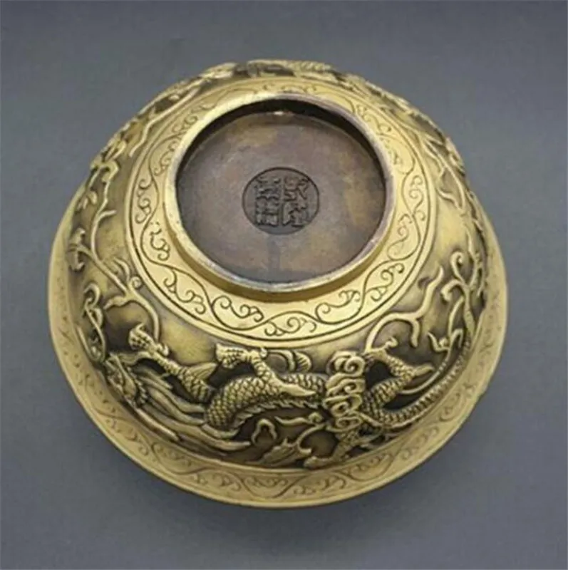 Big 13.5cm Copper Statue Exquisite Chinese Old Brass Hand-Carved Zodiac Animal Dragons Bowl Craft | Дом и сад