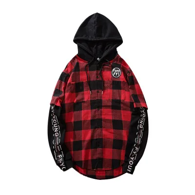 Красная и черная клетчатая рубашка в стиле пэчворк мужская хип хоп уличная