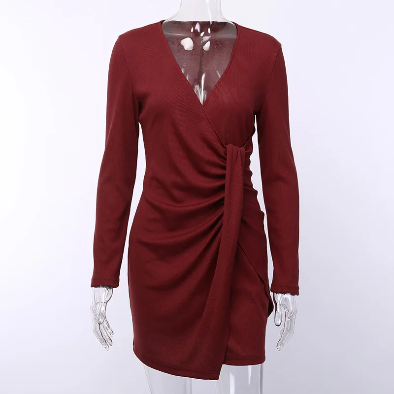 2019 Strapless Women Dress Bodycon Wrap Long Sleeve High Slit Fall Winter Sexy Party Vestidos De Festa |
