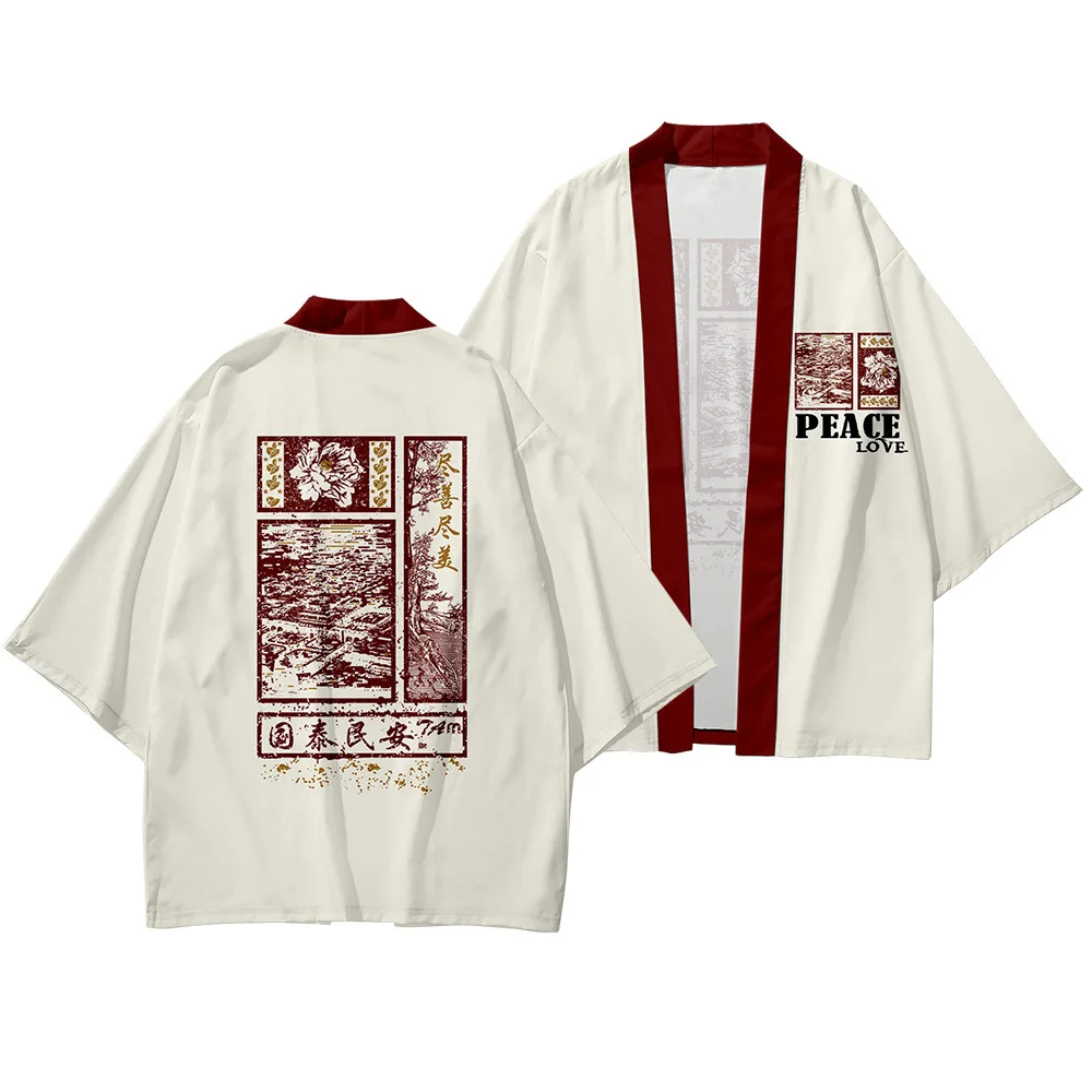 

Кимоно мужское в японском стиле, хаори Оби, самурайский Азия, Повседневная рубашка, юката