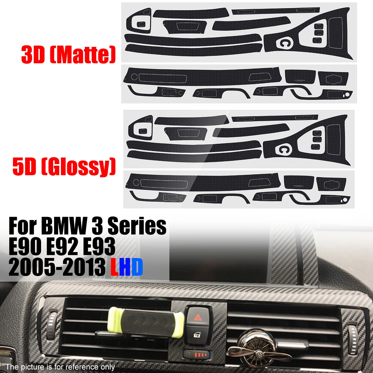 Araba Sticker karbon Fiber İç merkezi kontrol konsolu Trim için BMW 3 serisi E90 E92 E93 2005-2013 LHD sadece İç Sticker
