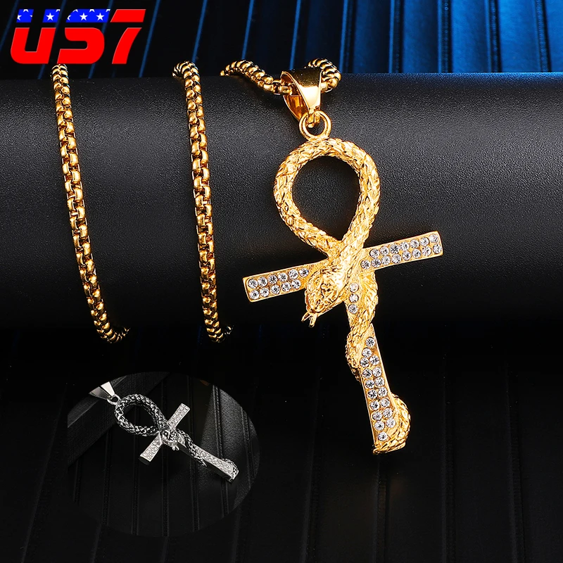 Ожерелье на Анкх US7 с ледяным крестом из нержавеющей стали в стиле хип хоп кулон
