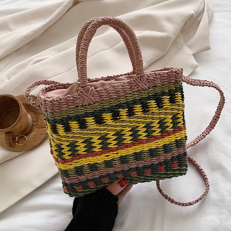 

Модные Плетеные сумочки из соломы, Женская красочная коробка, сумка через плечо, новинка 2021, летняя пляжная сумка на плечо, Повседневная дизайнерская сумка из ротанга в стиле ретро