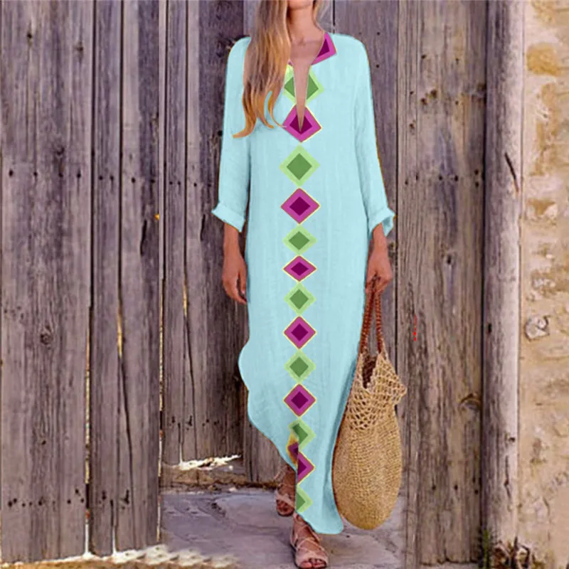 Женское платье-макси с V-образным вырезом и Боковым Разрезом | Женская одежда