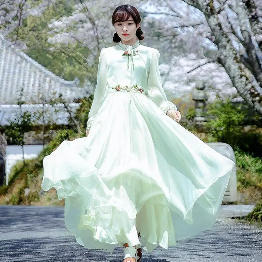 Новинка весны 2020 Корейская версия e женское длинное платье с вышивкой в стиле