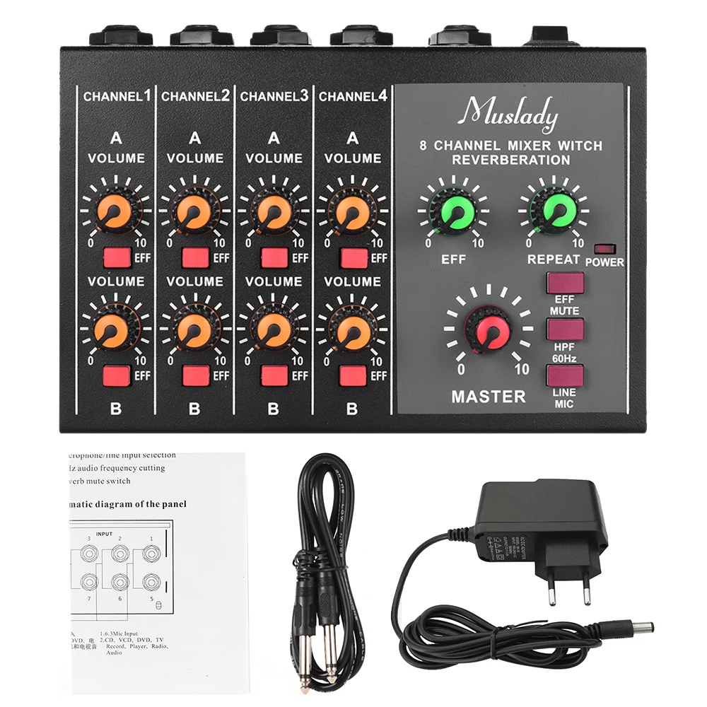 

Muslady MX8 Portable 8 Channels Stereo Audio Sound Mixer Low Noise with Echo Effect mixer audio midi audio mixer audio interface