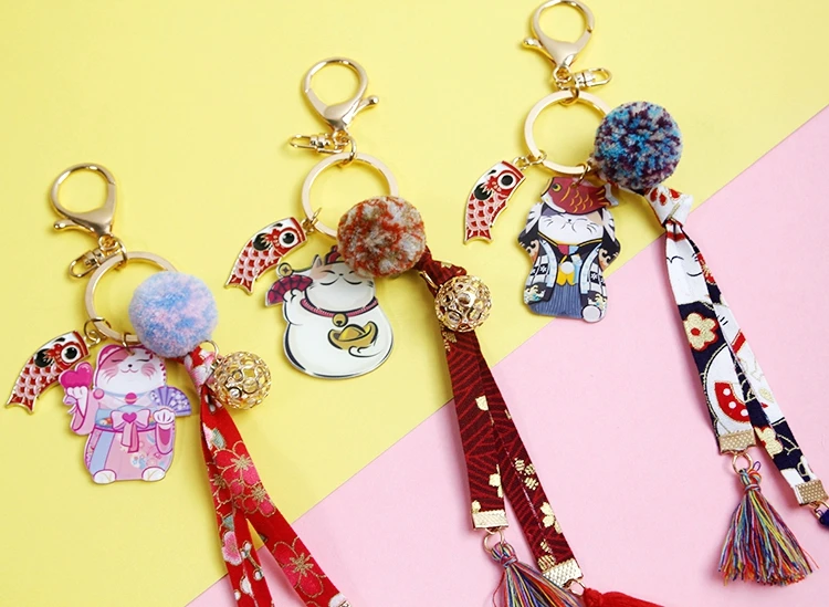 Tranditioal Lucky Cat манэки нэко \ жира Fortune кимоно для кошек брелок меховой шарик ключей
