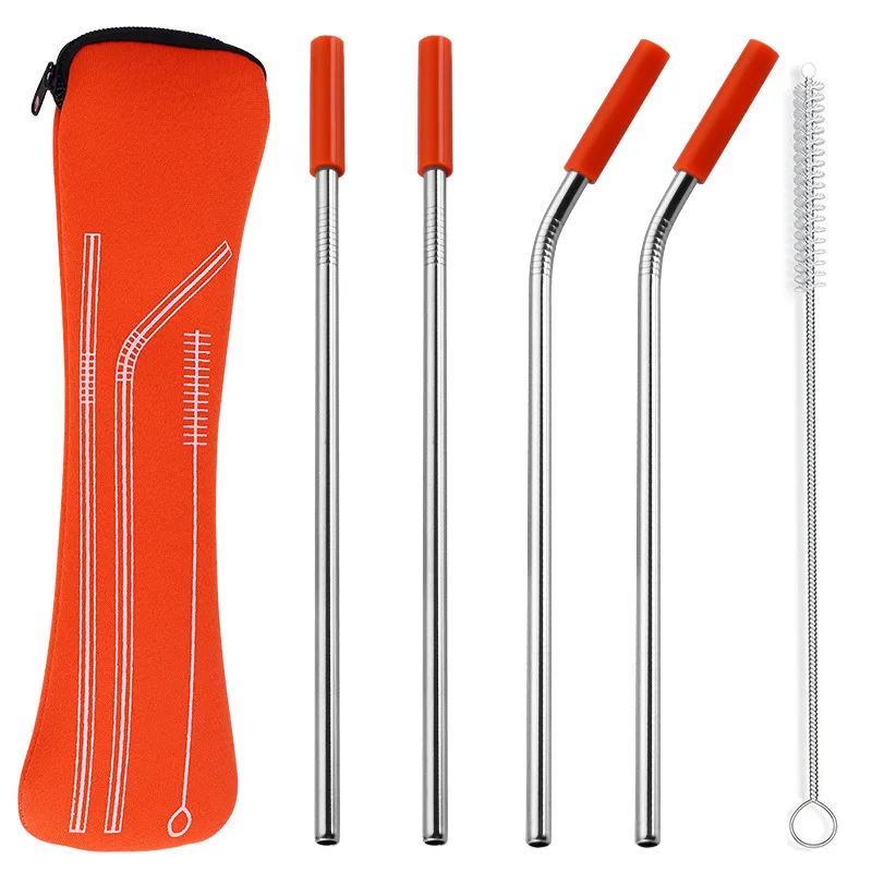 

Stainless Steel Metal Straw with Scratch-resistant Silicone Head Reusable Drinking Straw Bar Party Holiday Supplies Accessories