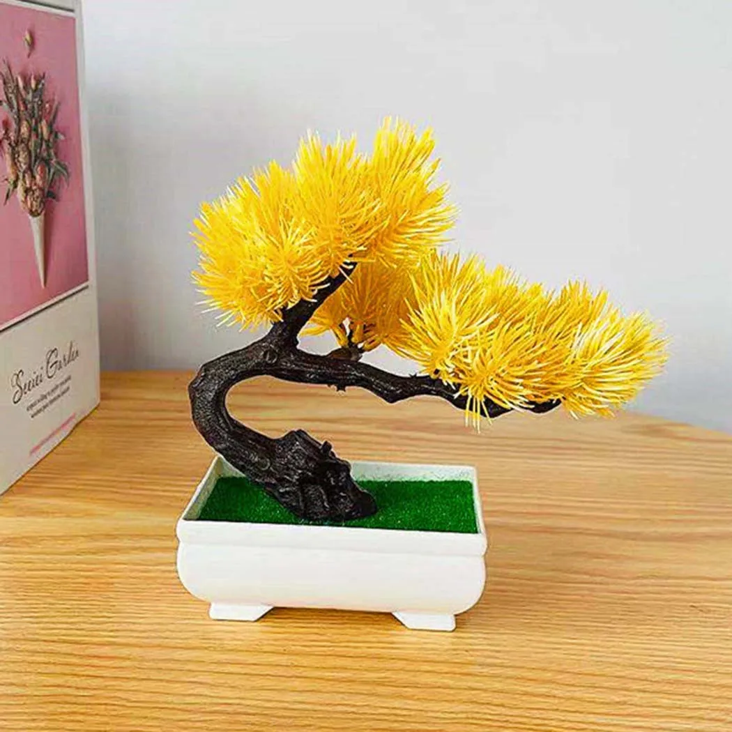 

Mini Plastic Green, Red, Yellow, Pink, Rose Red, Sunset Red Simulation Potted Plant Simulation Welcome Pine Bonsai Home Green