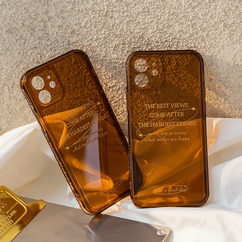 Прозрачный коричневый чехол для телефона iPhone 11 12 Mini Pro XR XS Max X 8 7 Plus SE 2020 Защита