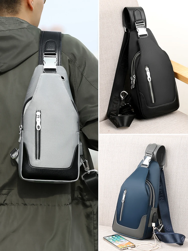 Мужская нагрудная сумка из ткани Оксфорд легкая дорожная через плечо с разъемом