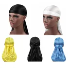 Атласная Мужская эластичная шапка хип-хоп Du Doo Rag Durag парики тюрбан бандана головной убор однотонная длинная шапка Завязывающийся хвост аксессуары для волос