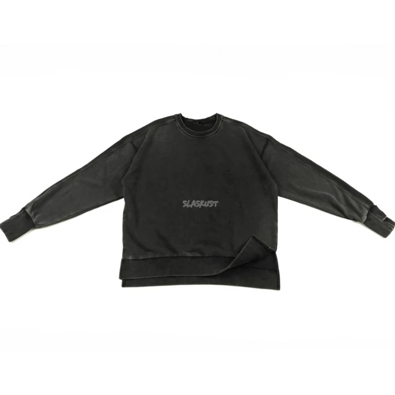 Толстовка в полоску из тяжелого хлопка стиле хип-хоп винтажный черный пуловер