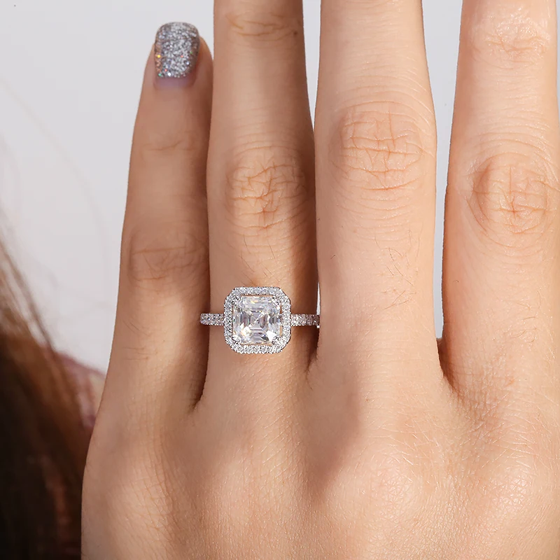 AEAW 2.0ct DEF Color VVS Asscher Cut CVD HPHT Lab Grown Diamond Engagement Band for Women Solid 14K 585 White Gold Ring With IGI