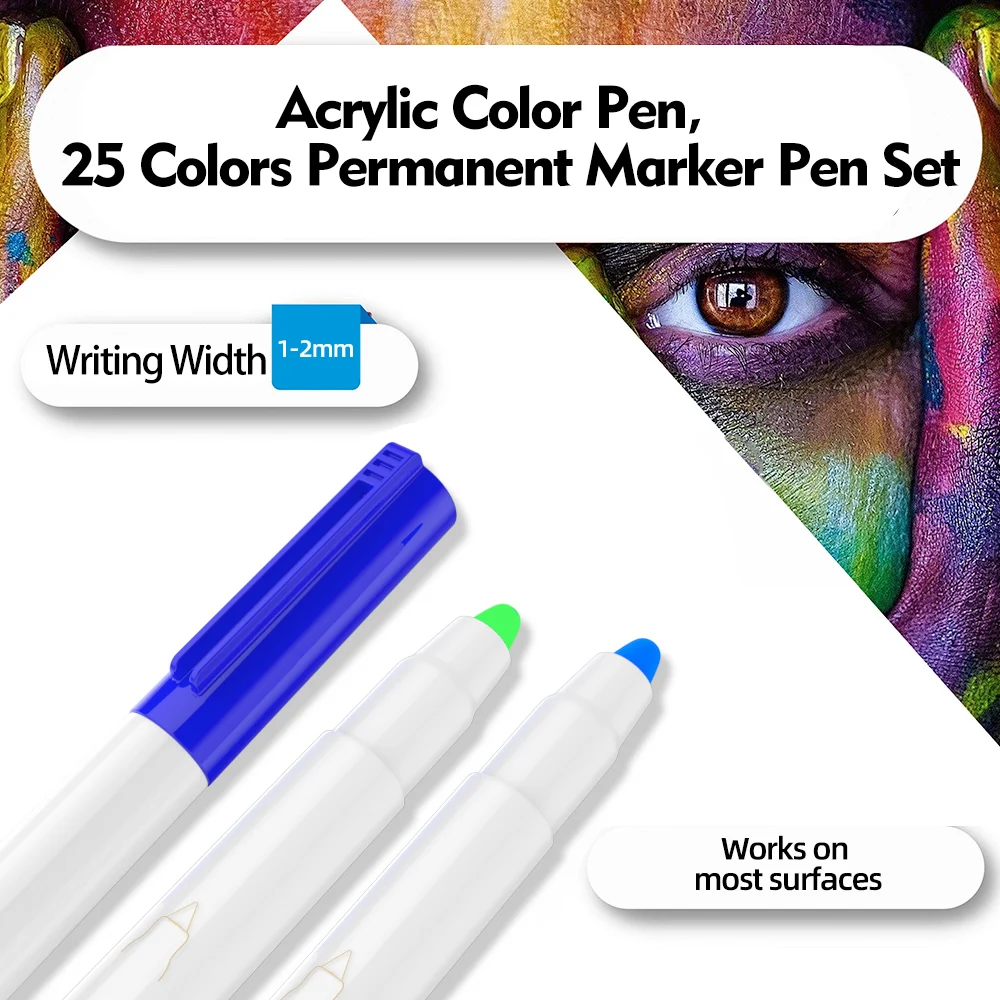 

Acrylic Paints Art Markers Pens 25 Color Permanent Set For Ceramic Rock Glass Porcelain Mug Wood Fabric Canvas Painting Supplies