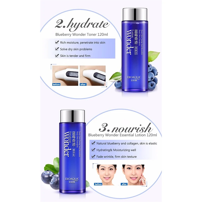 Набор для ухода за кожей BIOAQUA Miracle с черникой увлажняющий крем лица очищающее