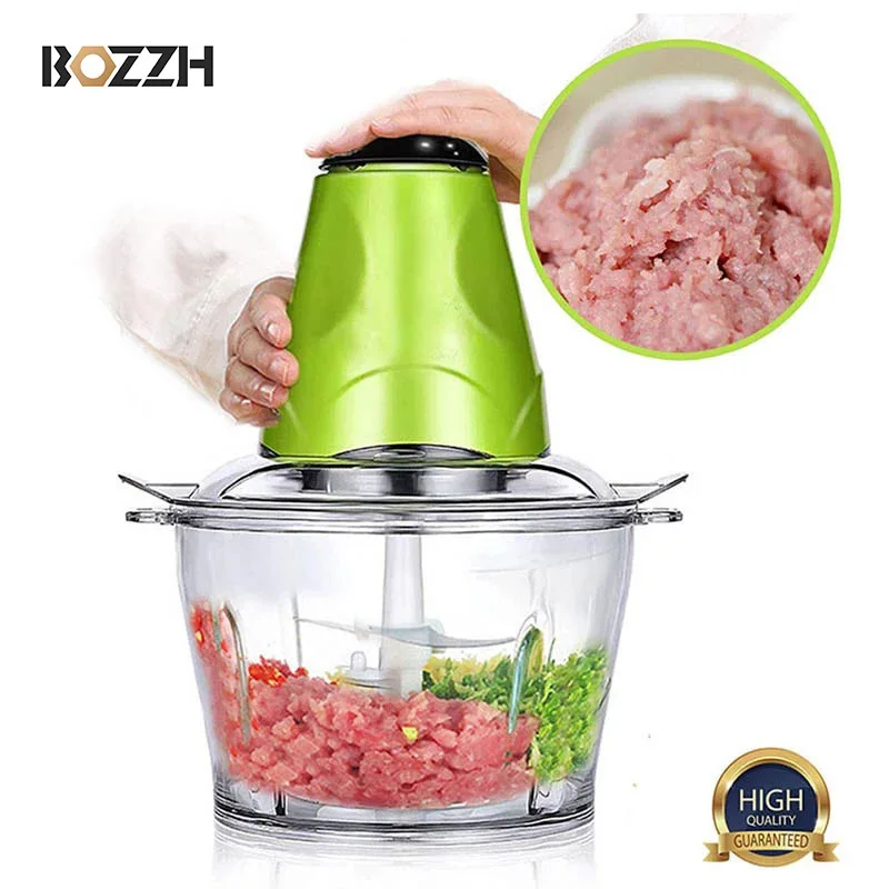 

Электрический измельчитель для мяса BOZZH, 2 скорости, 2 л, измельчитель овощей, измельчитель, Кухонный комбайн, резак, слайсер, машина, нержавеющая сталь 304