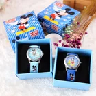 Детские часы с изображением Микки Мауса, Детские Кварцевые часы с кожаным ремешком, Детские Кварцевые часы с большим циферблатом, часы для мальчиков и девочек