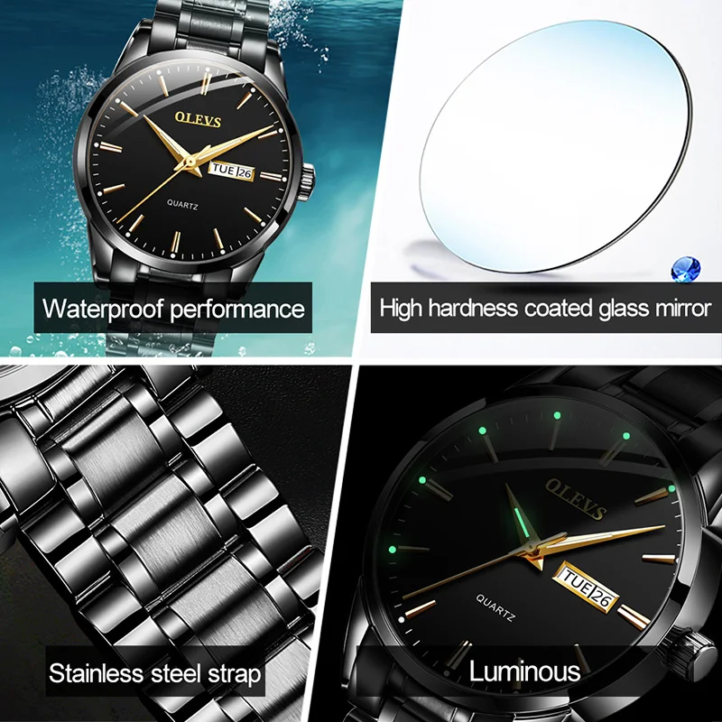 Мужские кварцевые наручные часы OLEVS из нержавеющей стали | Наручные