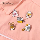Мультяшные животные эмалевые заколки кошка рыба мышь сыр кролик симпатичные животные брошь значки на одежду аксессуары для подарка подруге