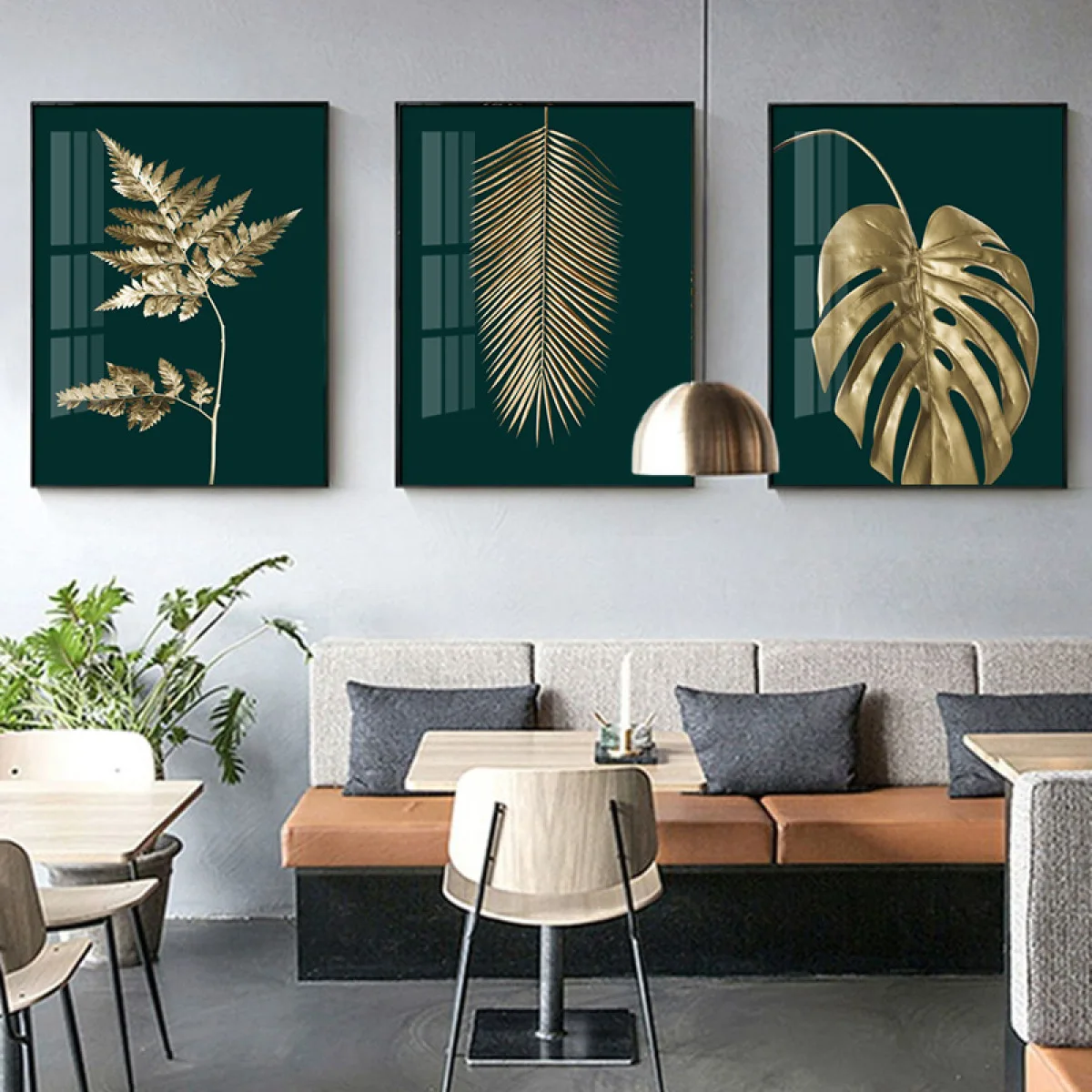

Nordic Light Luxury Plants Poster Gold Leaf Canvas Painting Drawing Living Room Wall Art Picture Decoration Niche Print Triptych