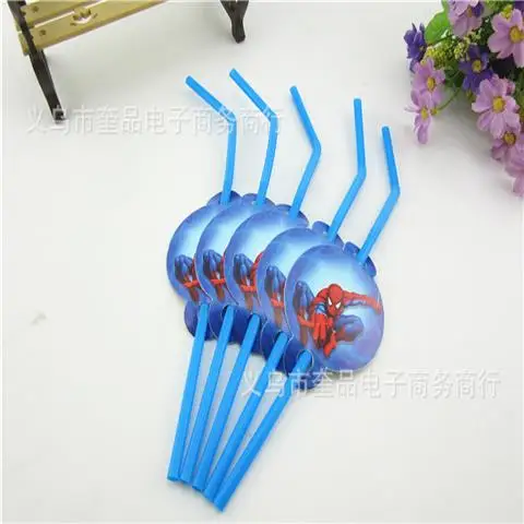 Straw -10pcs "Человек-паук" 1st День рождения поставки праздничные украшения: воздушные шары пользу с принтом Человека-паука скатерть детский душ Декор посуда для маленьких мальчиков - Цвет: Straw -10pcs
