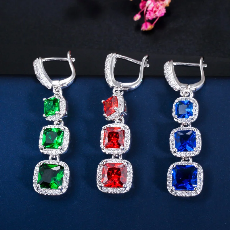 Классические серьги подвески Pera 3 больших квадратных длинных индейских красных