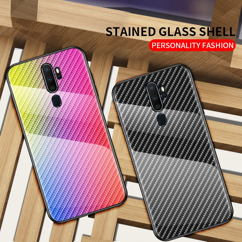 KEYSION Tempered Glass Case for OPPO A9 2020 Carbon fiber Silicone Phone Back Cover A5 A11X | Мобильные телефоны и