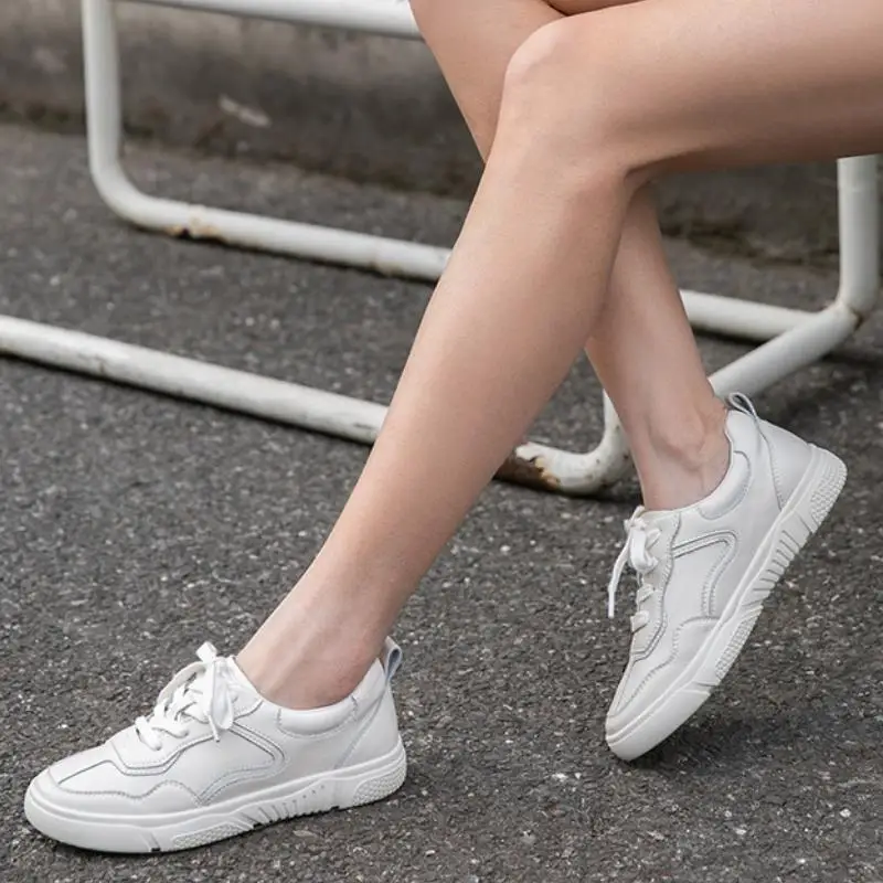 

RIZABINA New Women Sneakers Genuine Leather Lace Up Women Flat Shoes Fashion Casual Shoes Women Daily Footwear Size 35-40