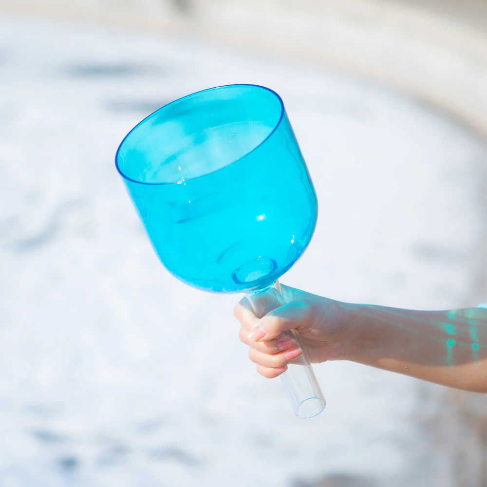 5 дюймов Blue Цветной прозрачного хрусталя Поющая чаша с ручкой | Спорт и