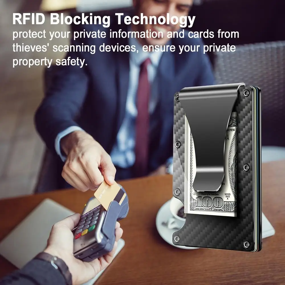 Кошелек из углеродного волокна, держатель для денег и минималистичный RFID блокирующий передний пакет Тонкий кошелек, Алюминиевый металлический бумажник и визитная карточка