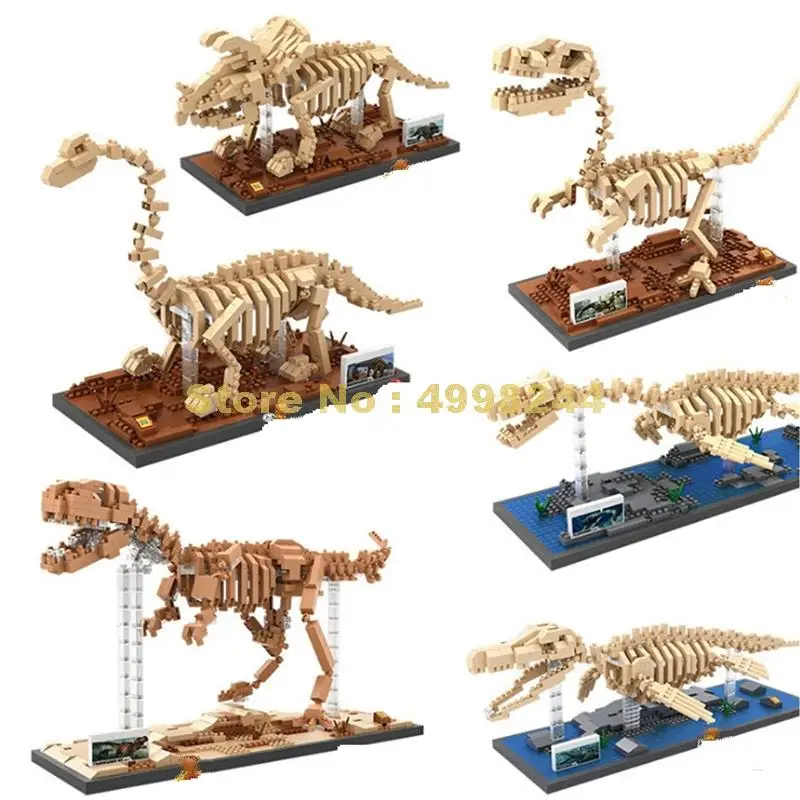 Динозавр fossil тираннозавр рекс Велоцираптор Трицератопс череп Юрского периода Скелет строительный блок 8 фигурок Кирпичи Игрушка