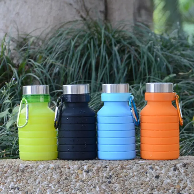 

550ml Sports Water Bottle Large Capacity Folding Portable Collapsible Silicone Travel Bottles Outdoor Drinkware Accessories