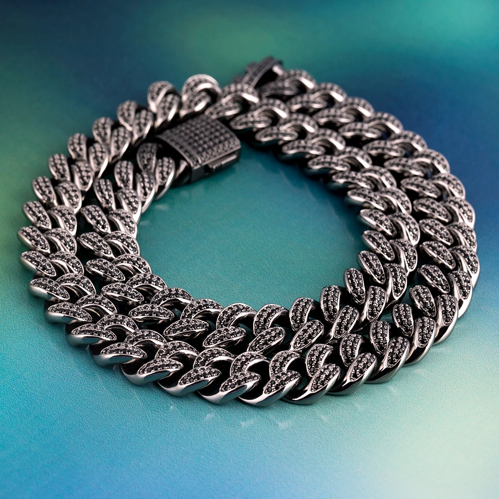 12 мм Bling Iced Out Майами кубинская звено цепи черный 18/20 дюймов ожерелье с Cz микро-набор Высокое качество раппер цепи хип хоп ювелирные изделия