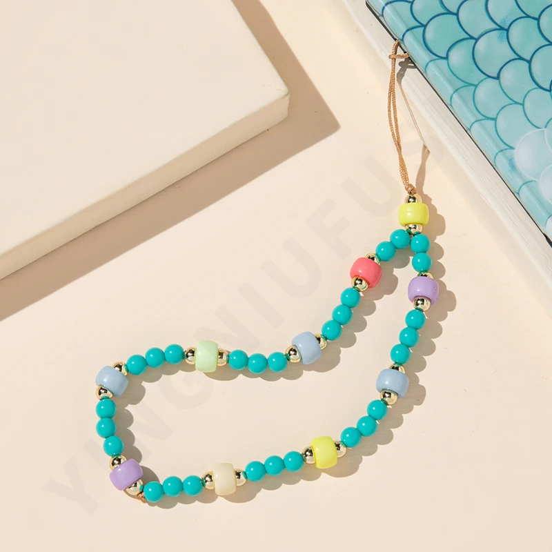 Green Acrylic Mobile Phone Lanyard Soft Pottery Love Mobile Phone Chain Short Anti-Lost Ladies Key Lanyard Strap Jewelry Summer