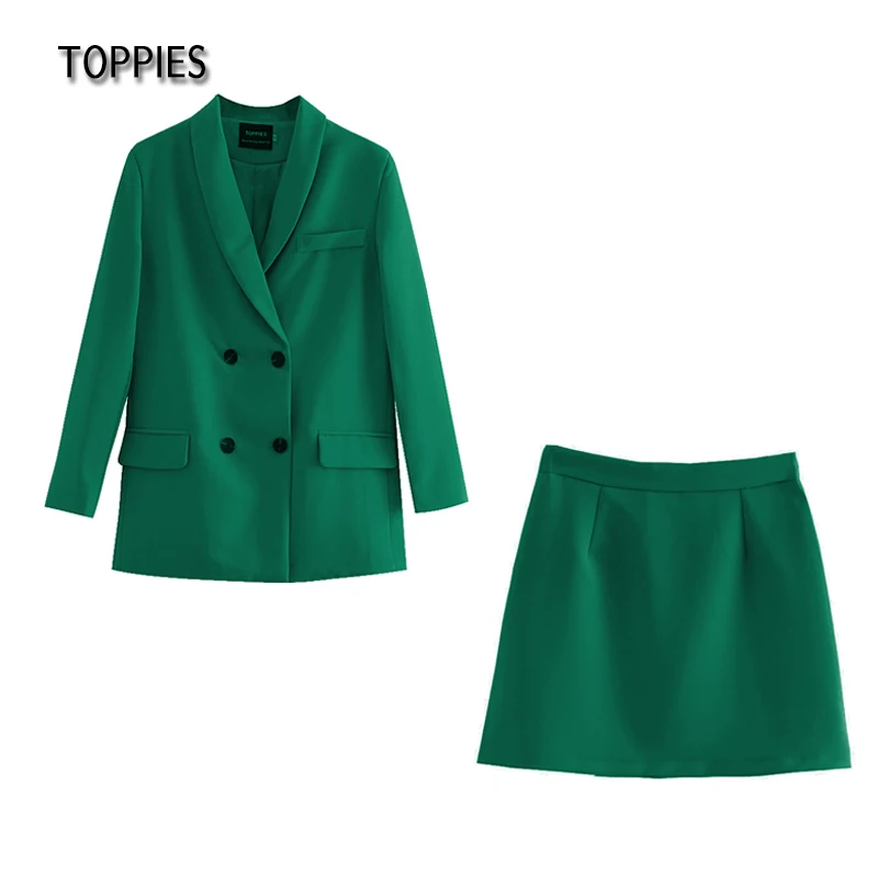 

Toppies Womens blazer two piece suit set double breasted jacket blazer 2021 spring ladies formal suit