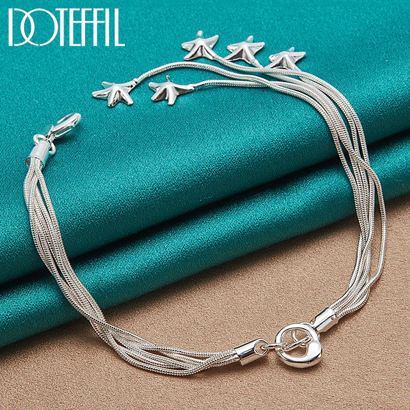 

DOTEFFIL 925 Sterling Silver Five Solid Starfish Snake Chain Bracelet For Women Charm Wedding Engagement Fashion Party Jewelry