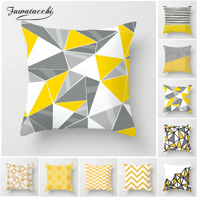 

Fuwatacchi Yellow Diamond Wave Cushion Covers Geometric Throw Pillow Case for Home Chair Sofa Decoration Square Pillowcases 2019