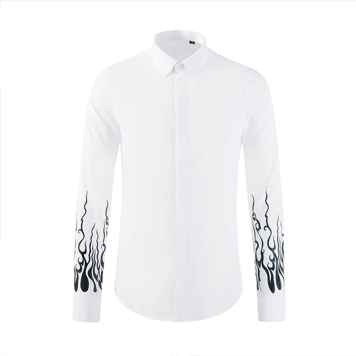 

Mens Luxury White Long Sleeve Individuality Printed Casual Male Fashion Slim Fit Party Man Shirts 3xl