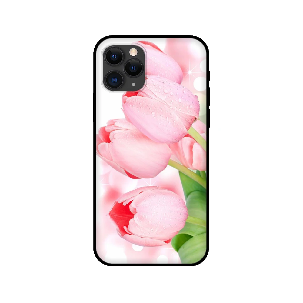 black tpu case for iphone 5 5s se 6 6s 7 8 plus x 10 cover for iphone xr xs 11 pro max case tulips flower spring free global shipping