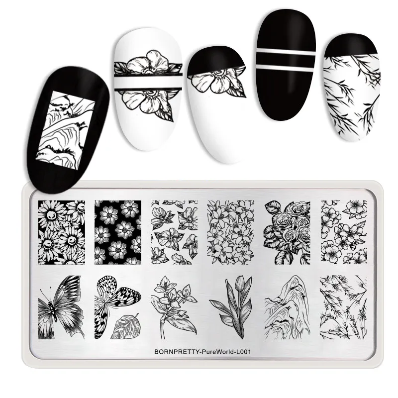 BP-PW-L001 BORN PRETTY прямоугольные пластины для штамповки ногтей изображение из нержавеющей стали трафарет Осенняя текстура тема DIY пластины инструменты - Цвет: BP-PW-L001
