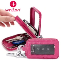 car key holder women genuine leather car key case men double zipper key wallets housekeeper keys organizer unisex keychain bag