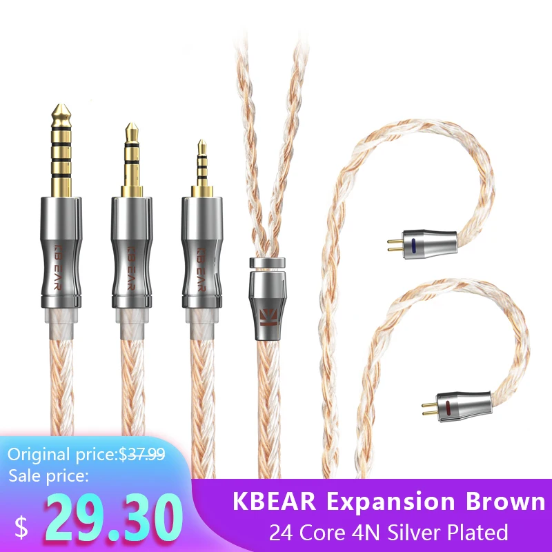 KBEAR расширения 24 core 4N с серебряным покрытием Медь гарнитура Кабель 2 5/3 5/4 4 мм