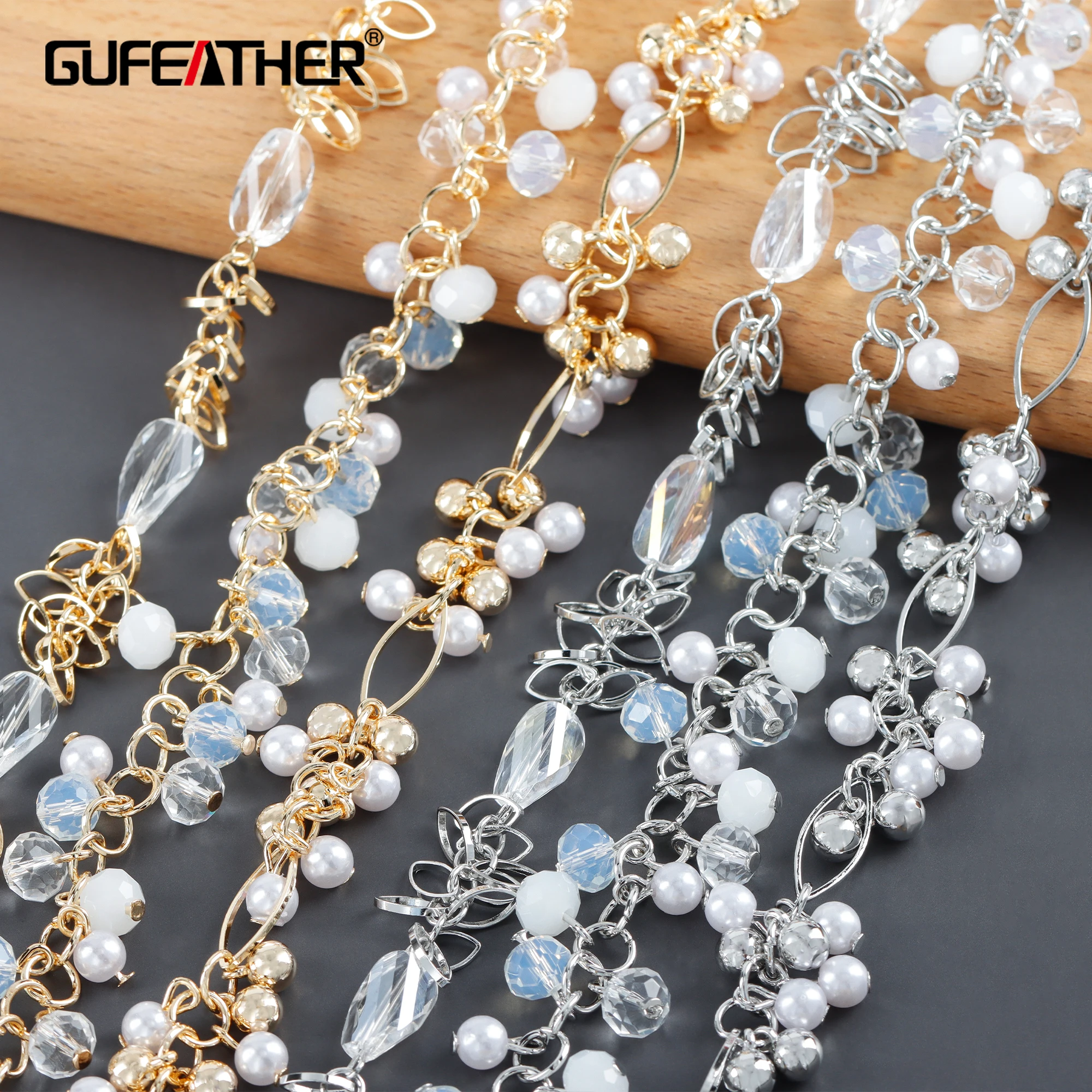 GUFEATHER C229,chain,pass REACH,nickel free,18k gold rhodium plated,copper,plastic pearl,diy necklace,jewelry making,50cm/lot